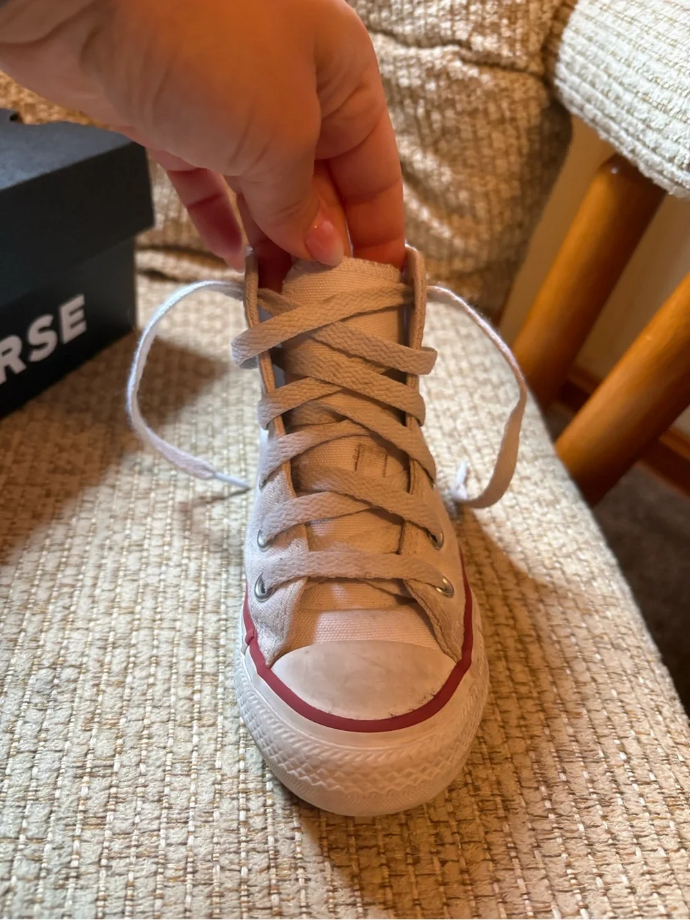 Converse White High Top Sneakers with Red Trim